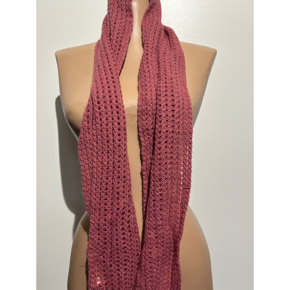 Alpaca Genuino Scarf 100% Baby Alpaca Hand Made Peru Mauve Pink Open Knit Fringe - Picture 3 of 7